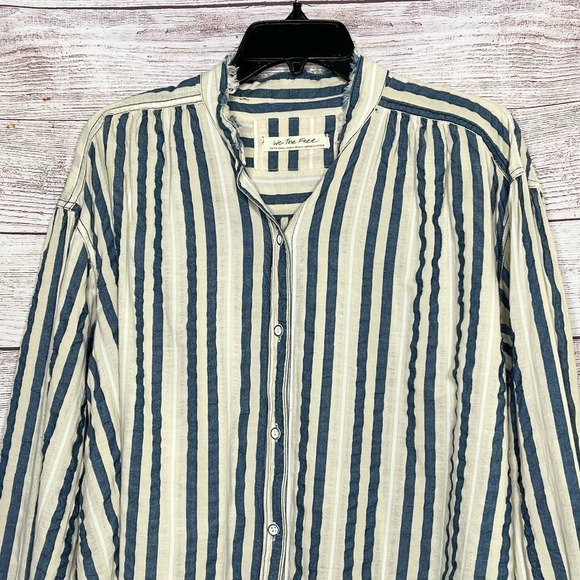 We The Free Striped Button Down Oversized Cotton Women's Shirt XS - Picture 5 of 12